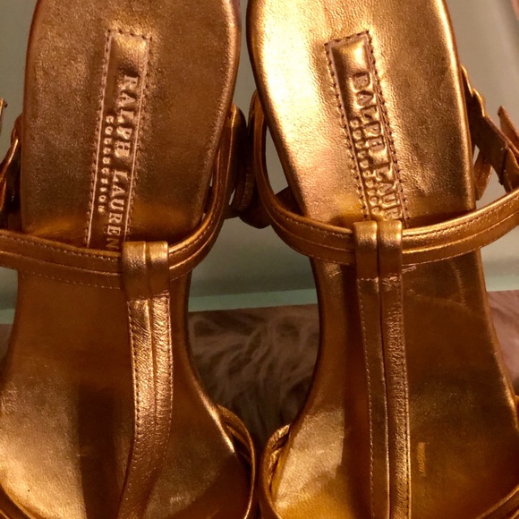 Ralph Lauren Collections Gold Strappy Sandal - Picture 6 of 8